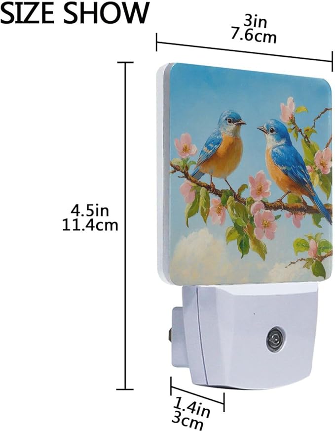 Spring Bird Night Light 2 Pack Dusk to Dawn Sensor Led Lamp for Women Men Night Lights Plug into Wall Decor for Bedroom Kitchen Corridor, 0.5W