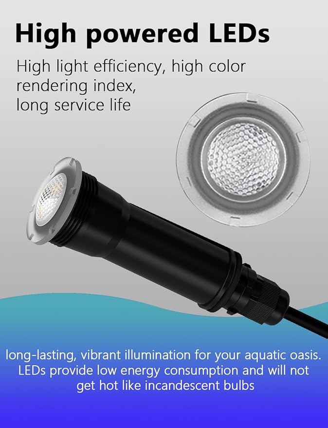 Direct Replacement for Pentair Globrite Color Led Pool Light - 1.5 Inch 100ft Cord 12VAC RGB Changing Swimming for Inground Pools/Spa