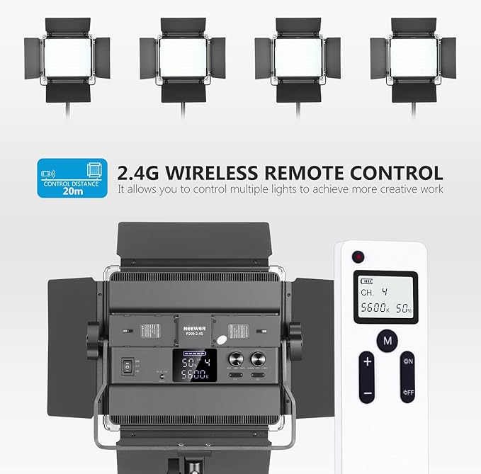 Neewer 2-Pack 2.4G LED Video Light with 2M Stand Bi-Color 200 SMD CRI 96+/U-Bracket/Barndoor/LCD Display Video Lighting Kit for Studio Photography, Remote/Case Included