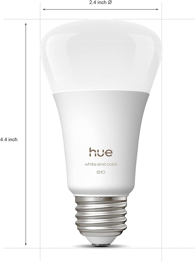 Philips Hue Smart LED A19 Bulb 2-Pack, White Color Ambiance, E26 Base, 7.2W, Full Spectrum Light 1000K-20000K, 810 Lumens, Dimmable, Works with Alexa, Google,& Apple Home