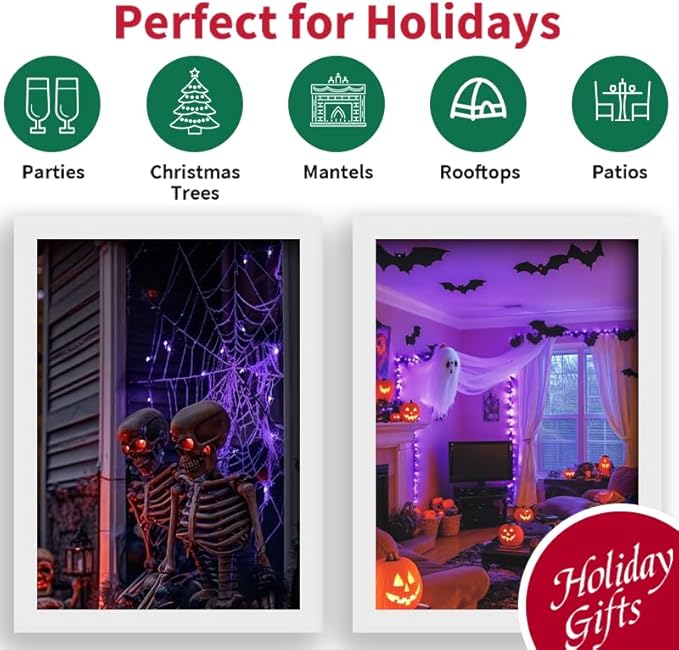 Purple Halloween Lights Battery Operated,6PK18Ft 50 LED Mini String with Timer 8 Modes Twinkle Light Outdoor Waterproof for Tree Garland Decor