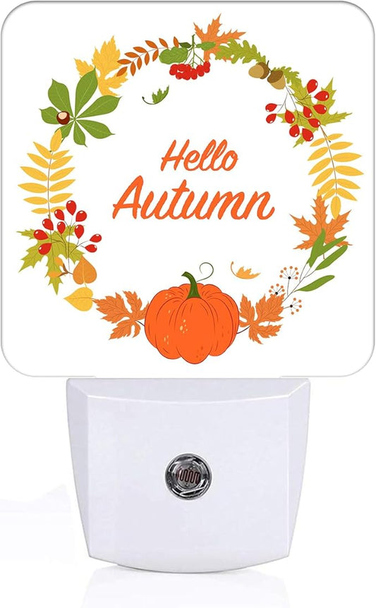 Hello Autumn Night Light,Plug Into Wall with Dusk to Dawn Light Sensors, Warm Nightlights for Bedroom, Bathroom, Hallway, Kitchen, Gifts Ideal for Boys Girls Women Men
