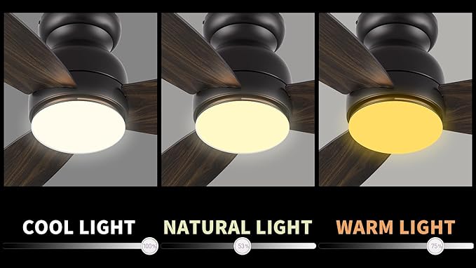 Carro 60 Inches Black Ceiling Fan with Light Flush Mount, DC 10 Speeds Silent Ceiling Fan with Remote, 3 Dual Finish Blades, 3 Light Colors Dimmable, for Living Room, Bedroom