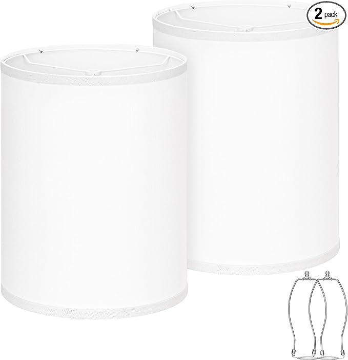 White Linen Tall Drum Lamp Shades Set of 2, 10"Top x10" Bottom x 13"High, Lampshade Replacement for Table Lamp Floor Lamp, Natural Linen Lampshades, Spider, Harp Holders Included, Easy Assembly