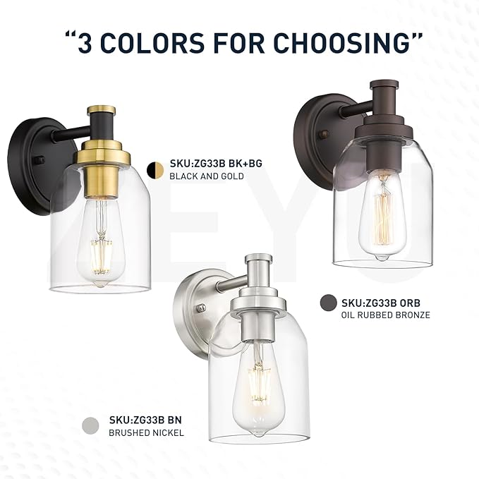 zeyu Modern Brushed Nickel Wall Sconce, Industrial Wall Light Fixtures Indoor for Bedroom Hallway, Bathroom Wall Sconce Lights with Clear Glass Shade, ZG33B BN