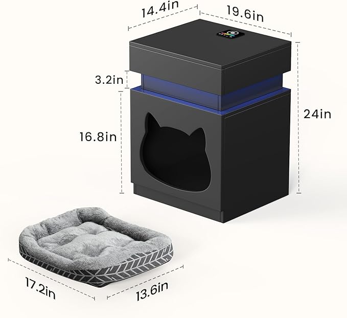 Night Stand with Charging Station, Wooden Bedside Table with LED Lights, Dark Grey Nightstand with Sliding Drawer, Modern End Table with Storage Space for Bedroom, Office, Courtyard
