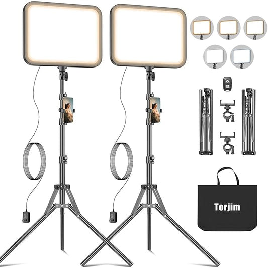 Torjim 12'' LED Video Light Kit | High Brightness | 5 Lighting Modes | 3000-6500K Studio Lights with Tripod Stand, Phone Holder &Wireless Remote | Professional Photography Lighting for Video Recording