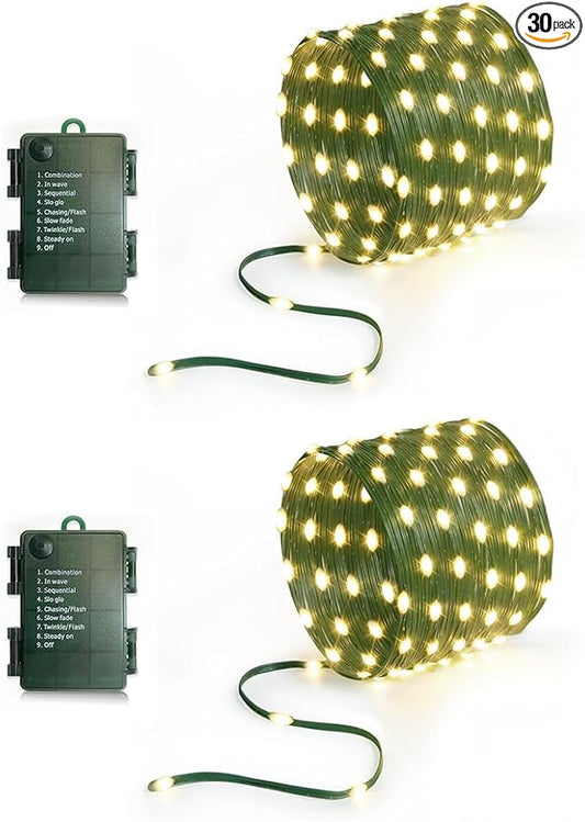 16.5ft Battery Operated String Lights(2 Pack), 50 LED Twinkle Fairy String Lights Battery Powered with Timer for Indoor Outdoor Christmas Trees Wreath Decoration Party Bedroom - Warm White