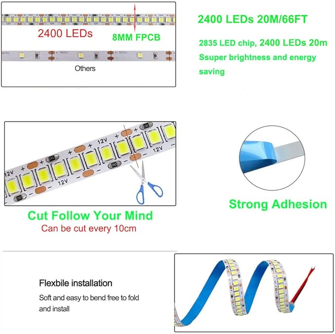 SUYOOULIN LED Strip Lights, 30000LM AC110V/120V 33ft/10m SMD 2835 1200 LEDs Light Strips, High Voltage Flexible Non-Waterproof LED Ribbon for Christmas Home Kitchen Indoor Decor(Warm White 3000K)