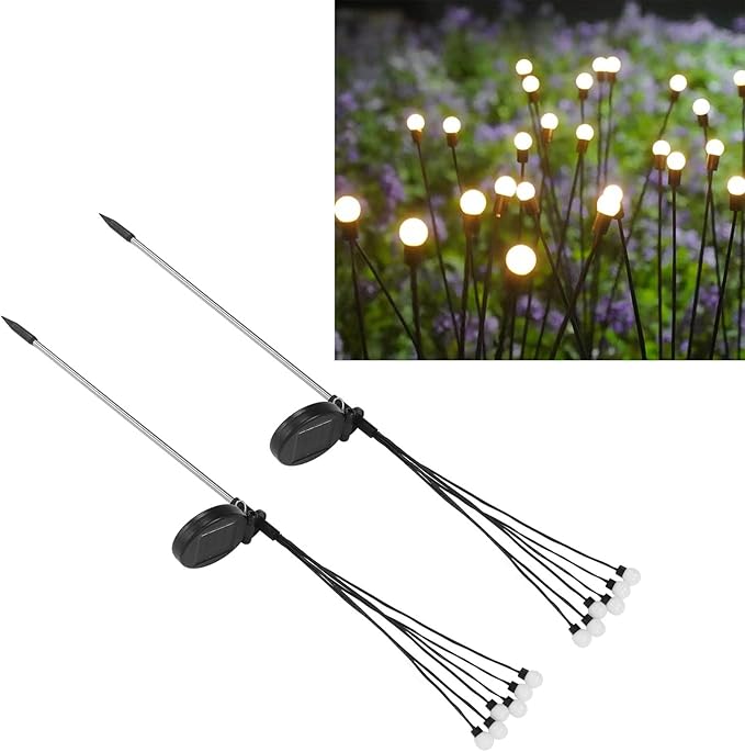 LED Solar Powered Firefly Lights, 2 Sets Solar Powered Firefly Lights Outdoor Waterproof Solar Garden Lights for Lawn Outdoor Starburst Swaying Lights