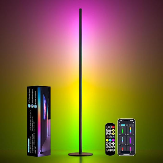 Corner Floor Lamp, RGBWW IC Corner Lamp with APP and Remote Control, LED Floor Light with 16 Million DIY Colors, Color Changing Ambient Light for Living Room, Bedroom, Gaming Room