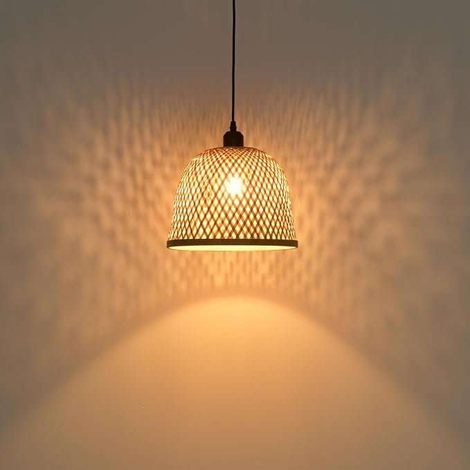 Bamboo Pendant Light 11.02" Hand Woven Bamboo Chandelier,3-Pack Rattan Ceiling Hanging Light,for Living Room Kitchen Dining Room Farmhouse