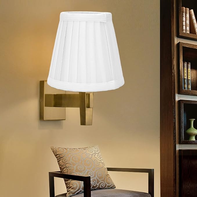 2Pcs Small Lamp Shade, Pleated Fabric Lampshade Clip On Modern Lampshades, Small White Lamp Shades Replacement for Table Floor Lamp, Pendant Light Chandelier, 3.6 inch x 5.6 inch x 5.1 inch (White)
