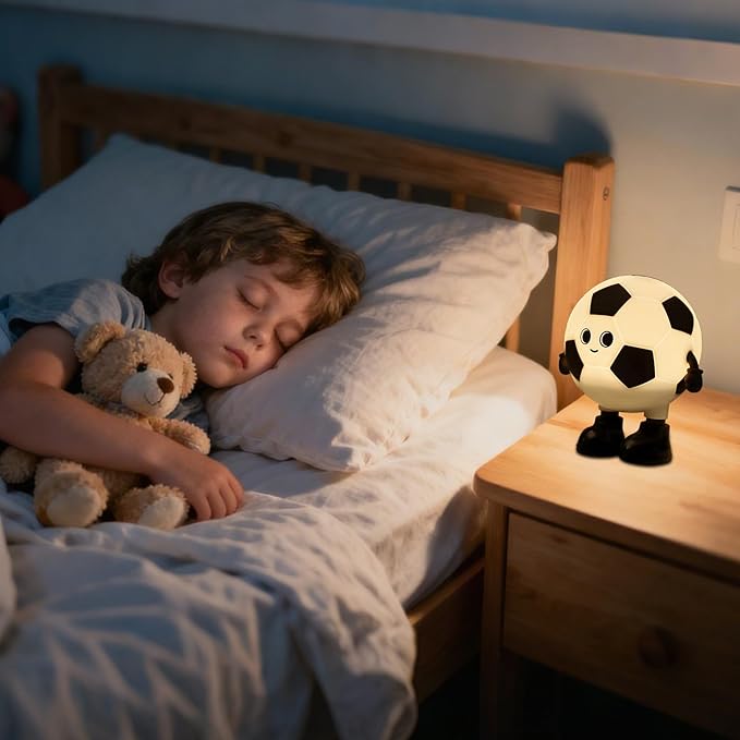 Cute Soccer Silicone Night Light for Kids, Rechargeable 7-Color Changing Lamp with 3-Level Dimming & 30-Min Timer, Safe Squishy Room Decor Christmas/Birthday Gift for Boys Girls