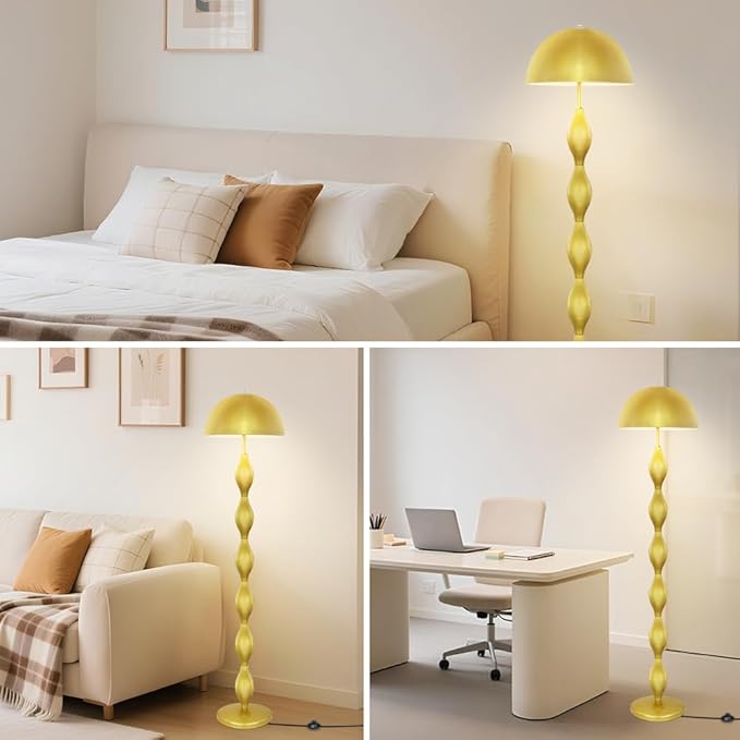 Vintage Creative Mushroom Lamps for Living Room,63" Unique Led Floor Lamp Gold,3 Colors Modern Tall Standing Light,Minimalist Reading Light for Dining Room,Office,Bedroom