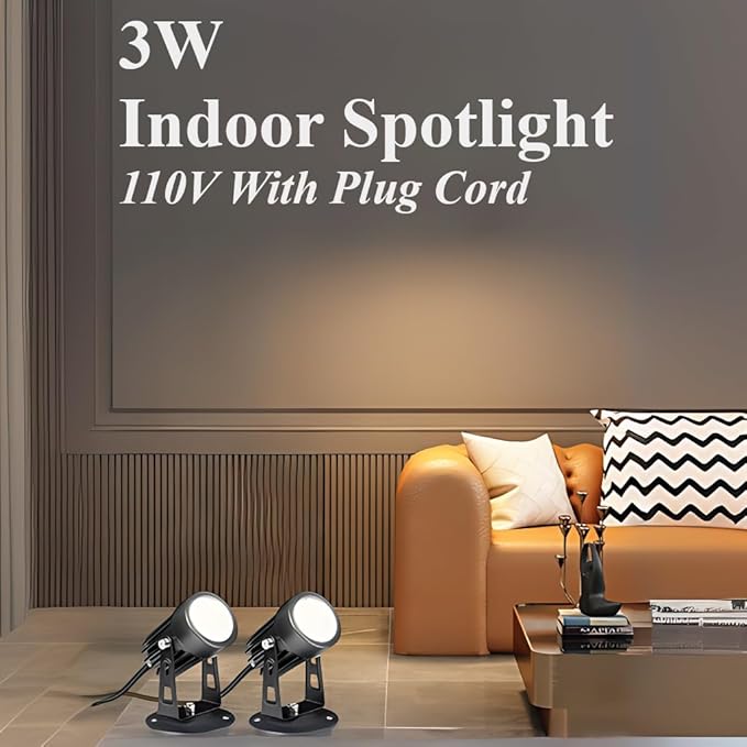 EAGLOD LED Spot Lights Indoor Uplights, 3W Uplight & Down Spotlight Lamp Accent Lighting for Indoor Plants,110V Warm White Up Light 6 FT Cord with Switch (Spiked Stand)