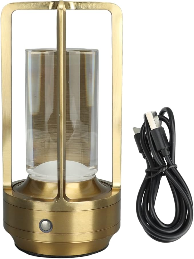 Jerys Cordless Table Lamp, Aluminum Crystal Portable LED Table Lamp Small Stepless Dimming Nightstand Lamp 3 Colors Sensor Control for Living Room, Rechargeable Battery Up to 48 Hours Usage (Gold)