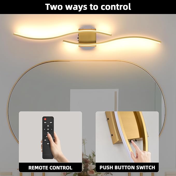 Battery Powered Wall Sconces Set of 2, Gold 39" LED Dimmable Wall Sconce with Remote Control/Timer/Memory, USB Rechargeable Wall Lights for Living Room, Bedroom, Hallway Wireless scones Lighting