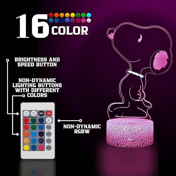 Kids LED Lamp for Bedroom with Remote – 3D Illusion Dog Night Light USB Desk Lamp with ABS Base, Color Changing Night Light 16 Colors Acrylic Panel Soft Glow Table Lamp for Boys Room Décor