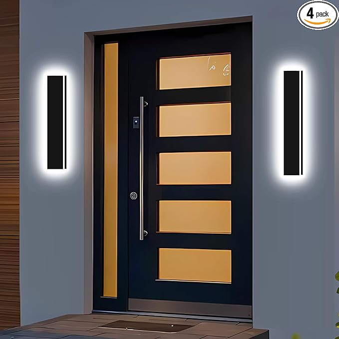 Picico 2PC 24in Modern Outdoor Lights,4.33 Inch Wide IP65 Waterproof Long Exterior Light Fixtures Wall Mount,Dimmable Linear Outdoor LED Wall Sconce,Outside Lighting for Garage,Front Door