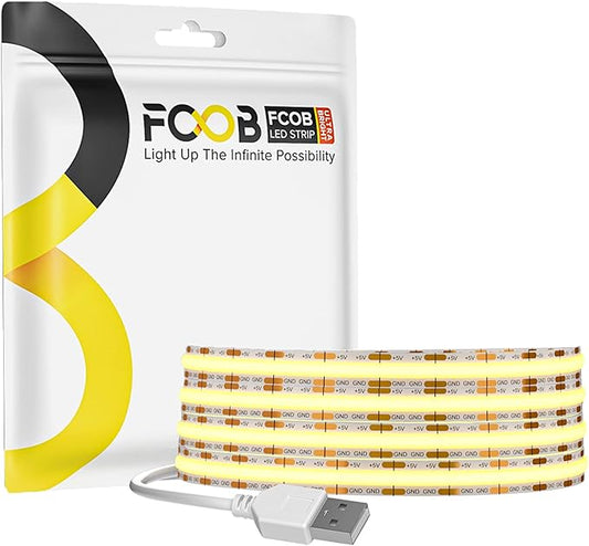 USB LED Light Strip 6.56FT, 5 Volt USB Powered COB LED Tape Lights, 4000K Natural White 8mm High Density Flexible Strips CRI90+ for TV Backlight Under Cabinet Bedroom, No Controller and Power