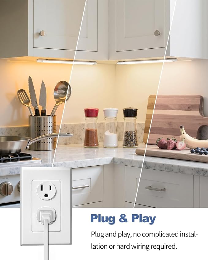 MYPLUS 24" Under Cabinet Lighting, Hand Wave Sensor Under Counter Lights for Kitchen, 600LM Bright LED, 5 Color Temps, Dimmable Under Cabinet Lights Plug in for Desk,Sink,Workbench