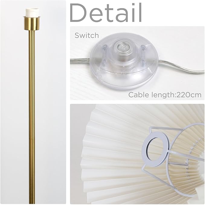 KUNJOULAM Modern Pleated Floor Lamp, Gold Pole Floor Lamps, Simple Design Tall Lamp with Adjustable Beige Lampshade, Standing Lamp for Living Room, Bedroom, Office, Home (Without Bulb)