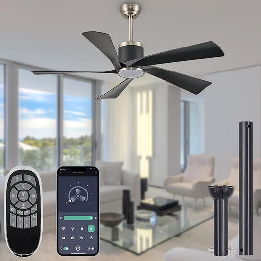 Ceiling Fans with Lights,52 inch Black Ceiling fan with App and Remote Control,Reversible modern DC ceiling fans,3CCT,Dimmable,Noiseless,Ceiling Fan for Bedroom,Living Room,Indoor/Outdoor Use