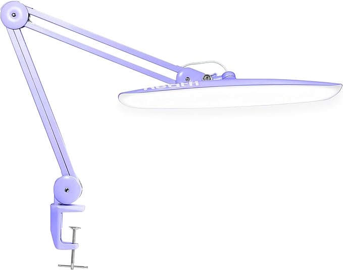 Neatfi XL LED Desk Lamp with Clamp, 2200 Lumens, 24W, 20-Inch Wide Head, Dimmable 4 Brightness Levels, Task Light for Home Office, Crafts, Workbench (Non-CCT, Lavender)