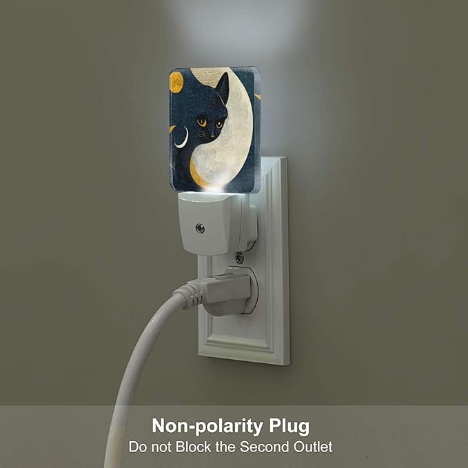 Black Cat Moon Night Light,Plug Into Wall for Boys Girls Bedroom Decorative Square Night Light Lamp 0.5w Sleep Friendly