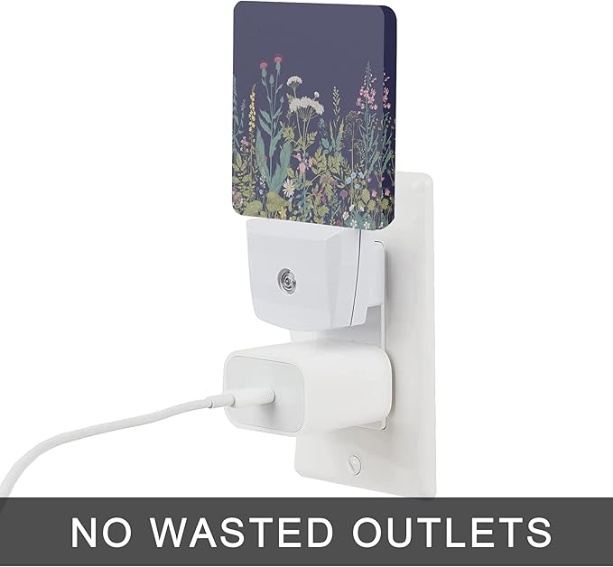 Herbs and Wild Flowers Night Light,Night Lights Plug into Wall 0.5W Sleep Friendly for Boys Girls Led Night Light Dusk to Dawn Sensor Nightlight for Stairway/Hallway/Bedroom