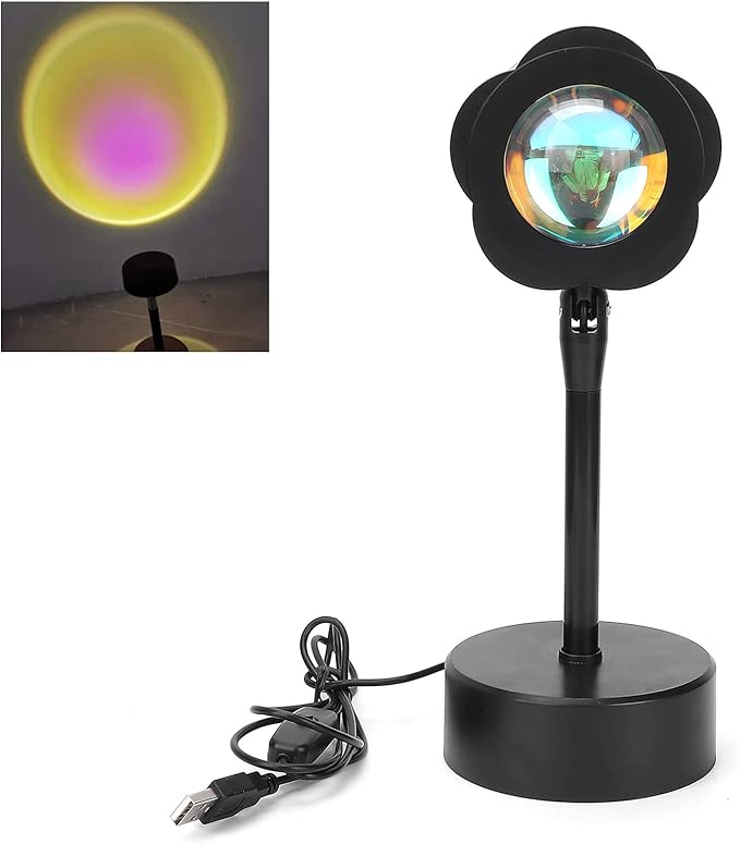 Sunset Projection Lamp, LED Atmosphere Light with 180 Degree Rotation, USB Powered Rainbow Sunset Night Light for Room Decor, Photography, Studio and Romantic Ambience (Sun)