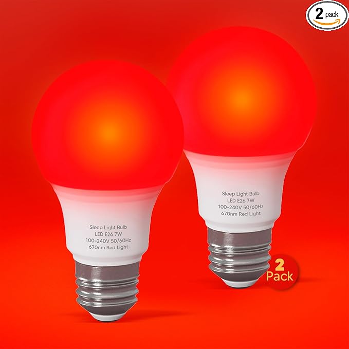 Red Light Bulbs for Sleep 670nm Natural Sleep Aid Lamp Blue Light Blocking 7W E26 Base for Stress Relief Relaxation Travel Meditation and Yoga (2 Pack)