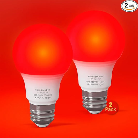 Red Light Bulbs for Sleep 670nm Natural Sleep Aid Lamp Blue Light Blocking 7W E26 Base for Stress Relief Relaxation Travel Meditation and Yoga (2 Pack)