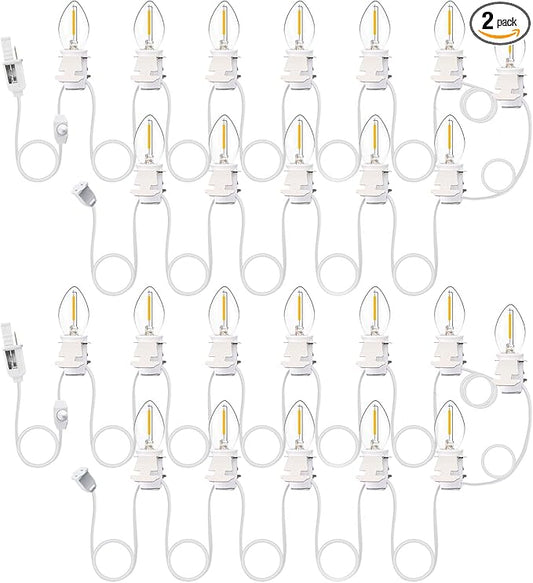Leelosp 2 Pack Christmas Village Light Cords with 24 C7 LED Bulbs and Outlet, Each 16.4 ft Blow Mold Light Cords for Christmas Village Accessories Holiday Tree Decor and Craft Projects