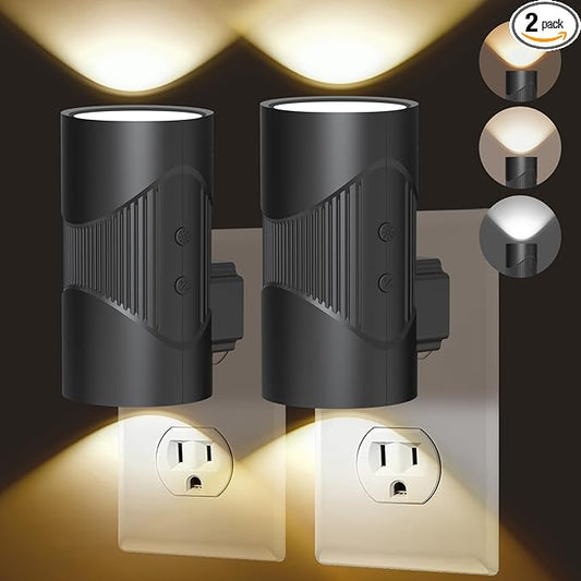easuntec Night Lights Plug into Wall, Plug in Night Light, Night Light, Dusk to Dawn Light Sensor, 3 Light Modes, Dimmable Night Lights for Bedroom Bathroom Hallway Kitchen Stairs (Black, 2 Pack)