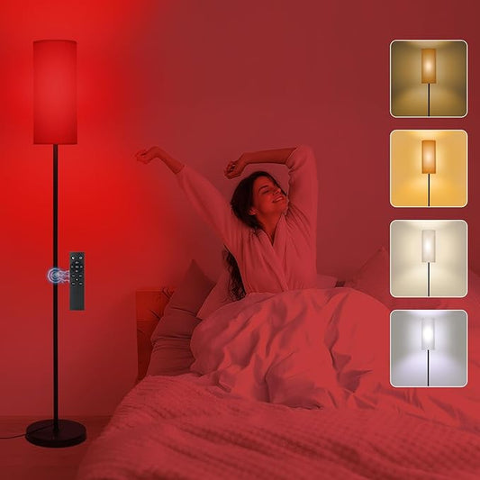 Floor Lamp with Red Light - 670nm Red Night Light for Sleep, 3CCT LED Standing Lamp with Remote, Dimmable Modern Floor Light with Timer and Memory, Sturdy Iron Base, Linen Shade, for Bedroom