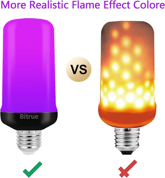 Bitrue LED Flame Bulbs, 4 Modes Purple Flame Effect Light Bulbs, E26 Base Fire Light Bulb with Gravity Sensor, Flickering Light Bulbs for Hallowee Home Decor (Purple 2 Pack)