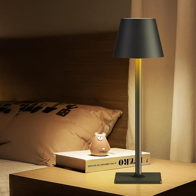 2 Pack Rechargeable Table Lamp - Cordless LED Lamp with 6000mAh Battery Operated LED Desk Lamp, Portable Table Light Outdoor for Dinner Patio Restaurant Bar Bedroom Coffee Shop Night Light(Black)