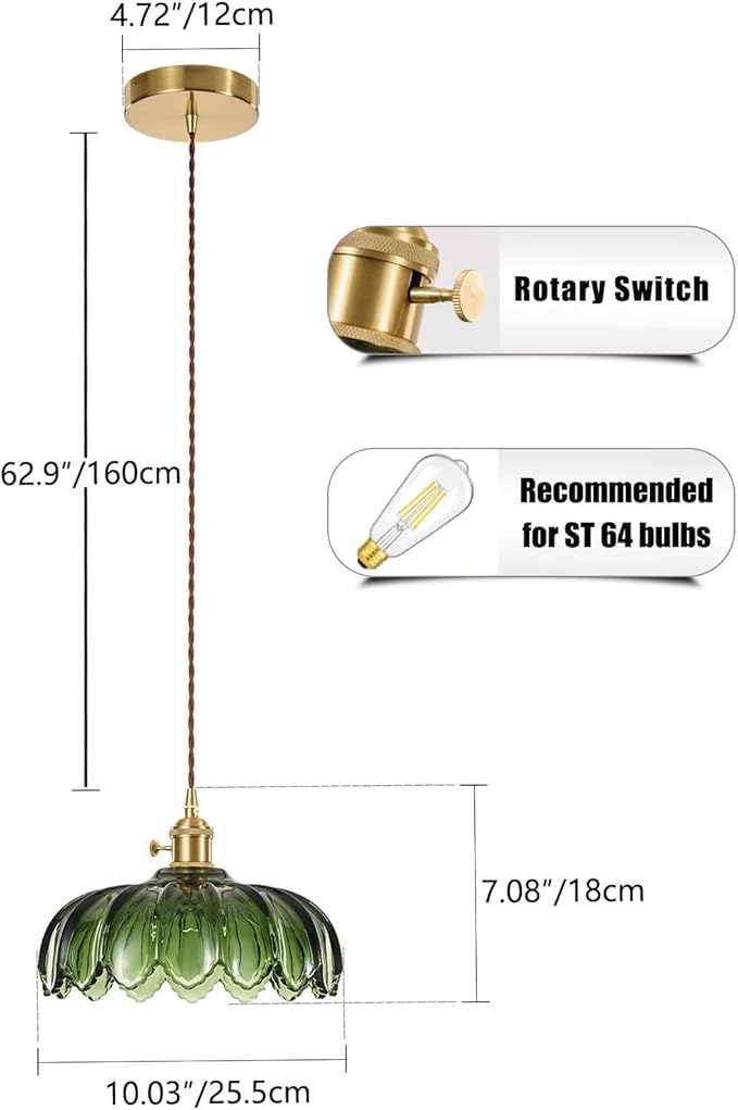 Vintage Pendant Light Fixtures: Glass Pendant Lights Kitchen Island, Green Pendant Light, Modern Chandelier Pendant Green Light Fixture for Bedroom Dining Room
