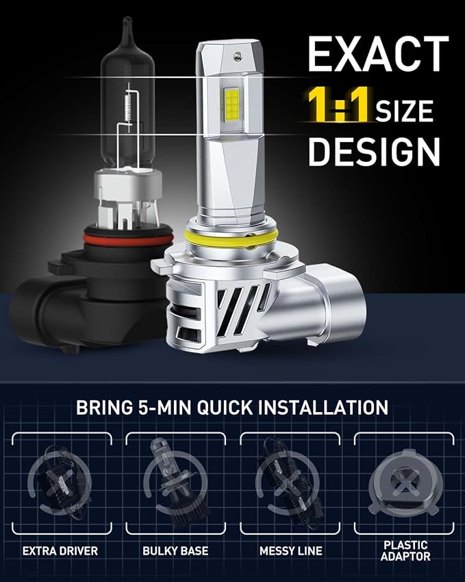 AUXITO 9005 9006 Light Bulbs, 80000LM 900% Super Brighterness 1:1 Mini Size with Cooling Fan, Truly Plug And Play, All-in-One, Pack of 4