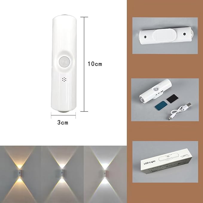 Motion Sensor Wall Lamp, Motion Sensor Light Indoor, Smart Night Light, Rechargeable Sensor Bathroom Light, Magnetic Mount lamp for Bedroom, Bathroom, Courtyard, Livingroom (White-3 Color)
