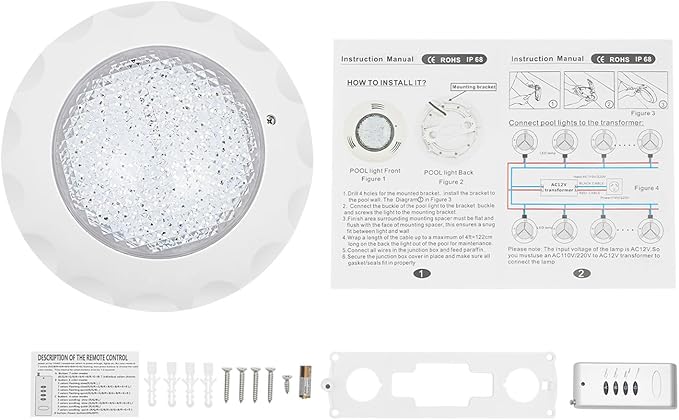 45W 12V LED Pool Light 3000LM RGB Color-Changing Waterproof IP68 Underwater LED Lights Swimming Pool Fountain Pond Colorful Lamp with Remote Controller