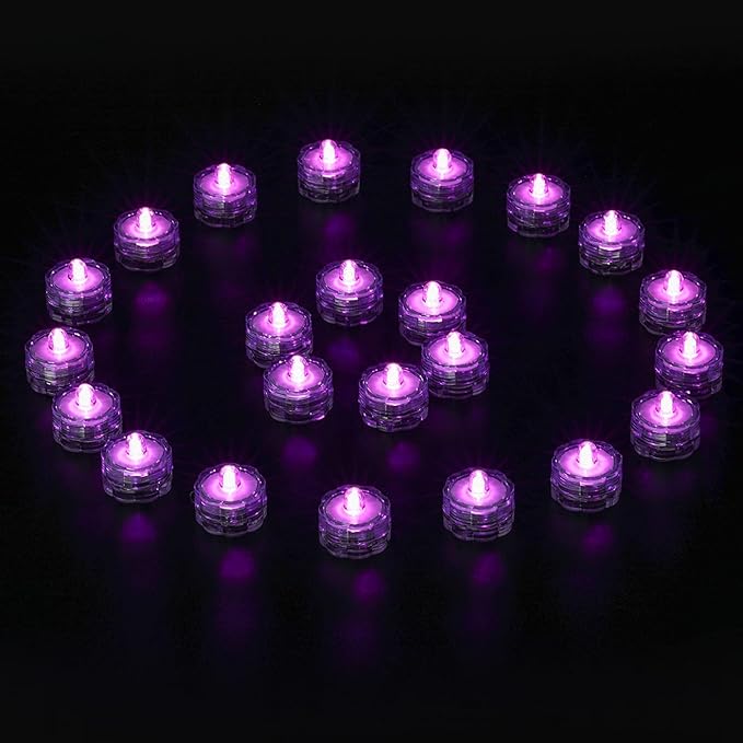 Submersible LED Lights, Waterproof Wedding Underwater LED Tea Lights Candles for Centerpieces/Party/Christmas Set of 24, Purple