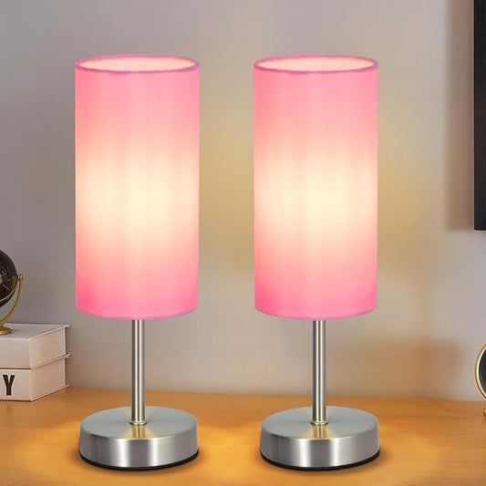 2 Pack Small Table Lamps for Bedroom, Bedside Lamps for Nightstand with Wire Switch, Minimalist Modern Desk Lamps with Linen Fabric Shade for Kids Room Living Room Office Dorm, Bulb Included