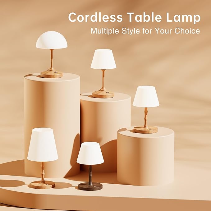 Table Lamp Bedside Desk Lamp,Cordless Rechargeable Battery Operated Lamps for Bedroom Night Stands,3 Colors Touch Dimmable Small Table Kitchen Lamps for Living Room,4000mAh LED (Fabric Shade)