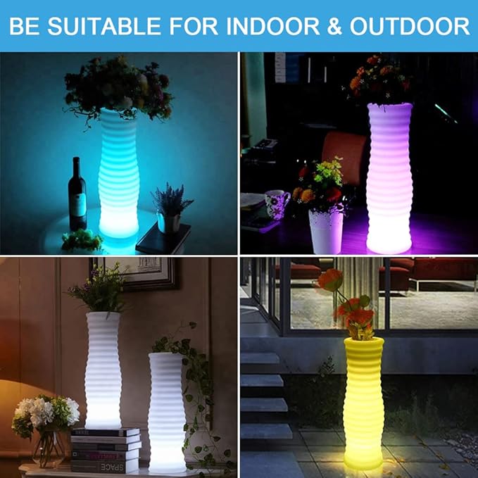 20-inch Cordless LED Lighted Vase w/Remote, Rechargeable LED Vase Night Light Floor Mood Lamp, 16 Colors & 4 Modes Dimmable LED Flower Pot, Waterproof Light Up Planter for Bedroom Path Bar Party Decor