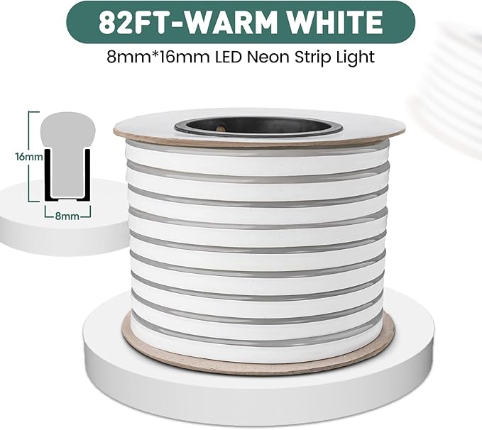 GZBtech Flexible LED Neon Rope Lights 82FT,AC 110-120V Waterproof Strip Light, 120 LEDs/M Cuttable Connectable Neon Lighting for Indoor Outdoor Home Decor/Commercial Use-Warm White 25M, ETL Listed