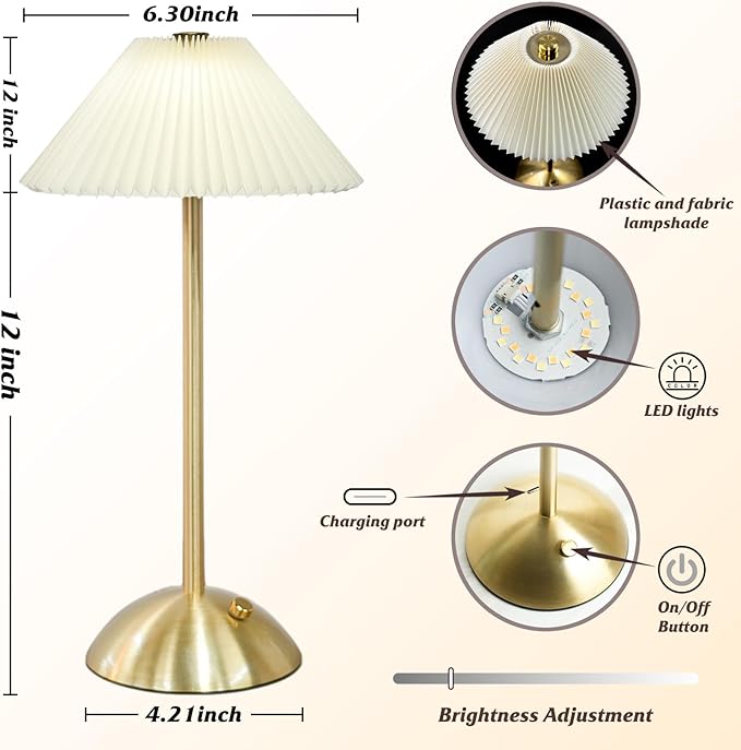 Cordless Table Lamp,LED Rechargeable Lamp,Bedside Modern Wireless Lamp for Living Room,Dimmable Touch Lamp with USB Port (Beige)