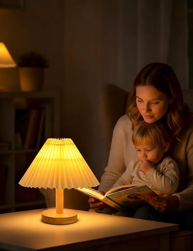 2-Piece Small Desk Lamp, Modern Dimmable Three-Color Wooden Base Sleep Night Light for Bedroom Bedside Table, Study Reading Desk Lamp for Living Room and Office Use